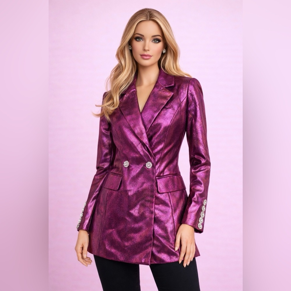 Jennifer Le Metallic Magenta Blazer – Size Small